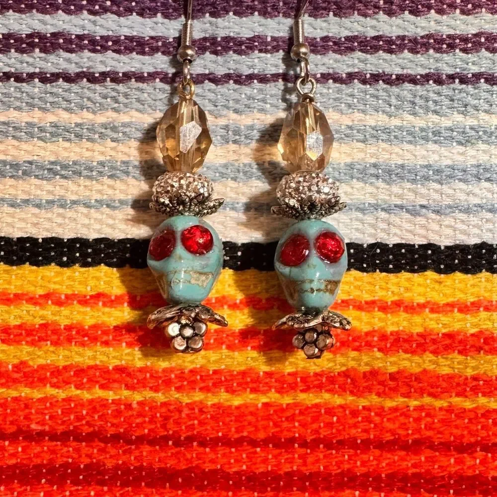 Tuequoise Skull Dia de los Muertos/Day of the Dead Fashion Earrings Halloween